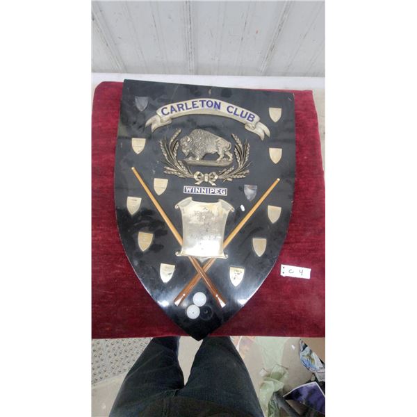 Carleton Club Winnipeg Billiard Championship Shield Trophy Plaque, Presented by H.M. Agnew 1930