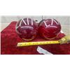 Image 3 : Pair of Vintage Ruby Red Glass Globe EXIT Sign Lights with Metal Fittings, Approx 6" Diameter