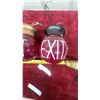 Image 4 : Pair of Vintage Ruby Red Glass Globe EXIT Sign Lights with Metal Fittings, Approx 6" Diameter