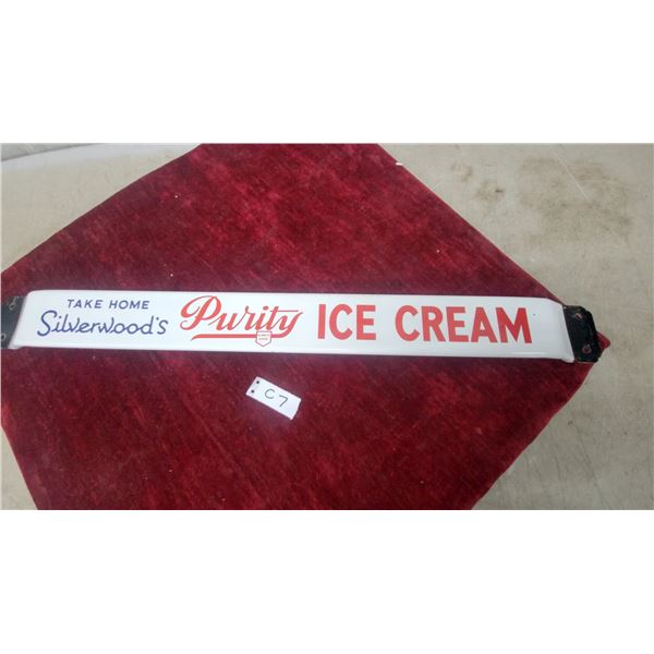 Silverwood's Purity Ice Cream Porcelain Door Bar 3 x 32" Vintage