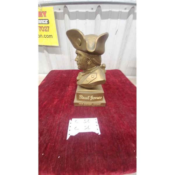 Paul Jones Fine Blended Whiskey Advertising Bust Display Figure Metal Sculpture Vintage 11" Tall