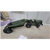 Image 7 : Vintage Modle Toy Pressed Metal Olive Green Scraper, Rubber Tires 27"