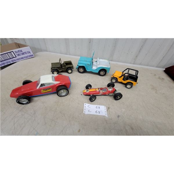 Lot of 5 Vintage Toy Vehicles: Nylint Grand Prix Special Race Car, #98 Formula Racer Schuco and