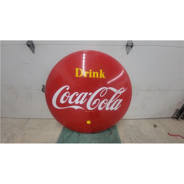 Coca-Cola "Drink" Porcelain Button Advertising Sign 48" Diameter 1954 P&M