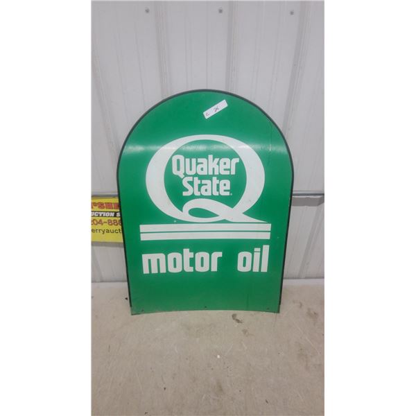 Quaker State Motor Oil Tombstone-Shaped Fiberglass Advertising Sign 2 Sided 26.6 x 36"