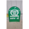 Image 1 : Quaker State Motor Oil Tombstone-Shaped Fiberglass Advertising Sign 2 Sided 26.6 x 36"