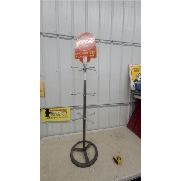 Coca-Cola "Take Home a Carton 25¢" Metal Store Display Rack with Six-Pack Holders 60" Tall Sign 2
