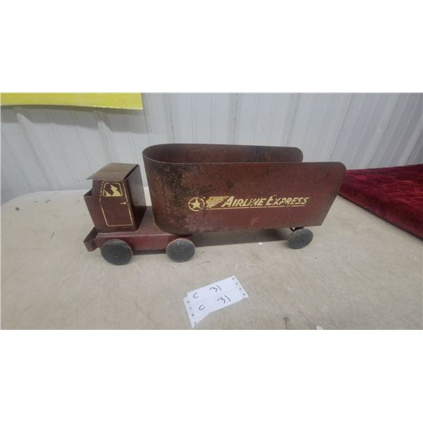 Vintage Pressed Steel Airline Express Delivery Truck Toy 20" Long Wood Wheels Late 40.S Beleive a