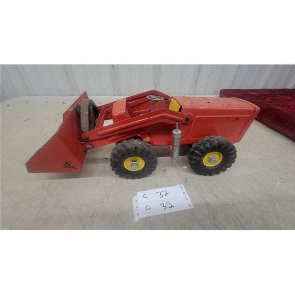 Vintage Nylint Pressed Steel Front End Loader Tractor with Yellow Wheels 17" Long