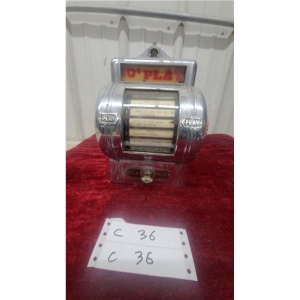 Pla-Mor 10 Cent Wallbox Jukebox Remote Selector with Chrome Case and Key Vintage