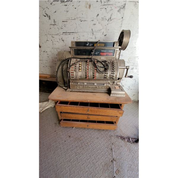National Model 572.4Cash Register on Wooden Cabinet Base