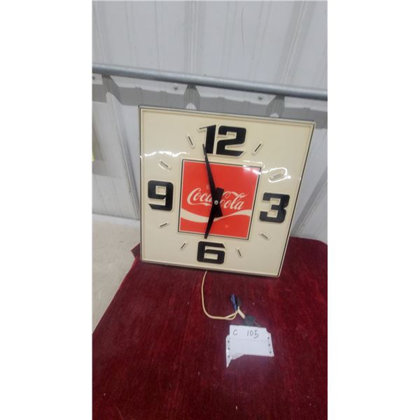 Coca-Cola Square Electric Wall Clock with Lighted Face 16.6 x 16.6" Wiring Needs Attention Vintage
