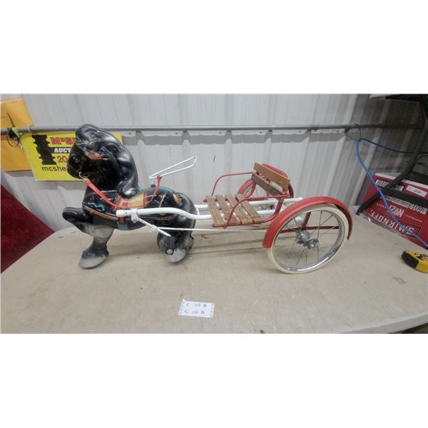 Vintage Mobo Horse Pedal Toy Tricycle with Sulky Cart Metal 42" Long