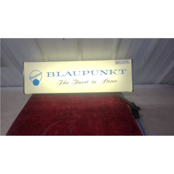 Blaupunkt "The Finest in Stereo" Illuminated Advertising Sign with Mounting Bracket 8 x 26"
