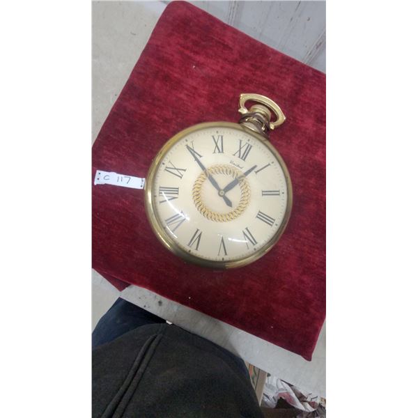 United Model 47 Oversize Pocket Watch Style Electric Wall Clock with Roman Numerals Vintage 12"