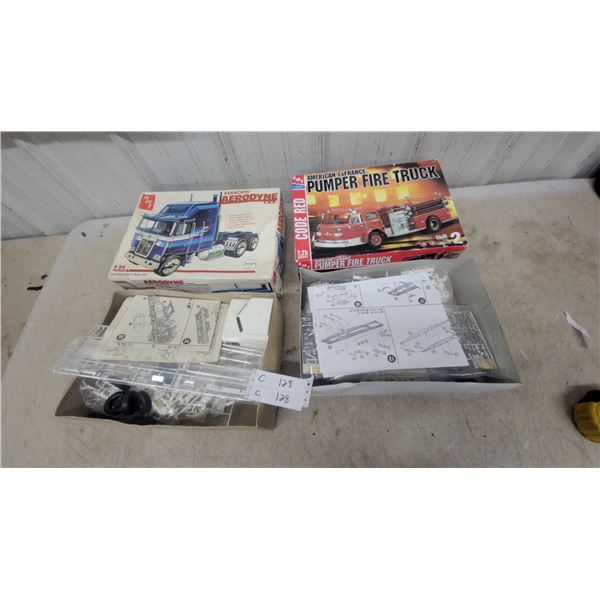 2x Modles a.M.T. Kenworth 1/25scale and Ertl Pumper Fire Truck 1/25