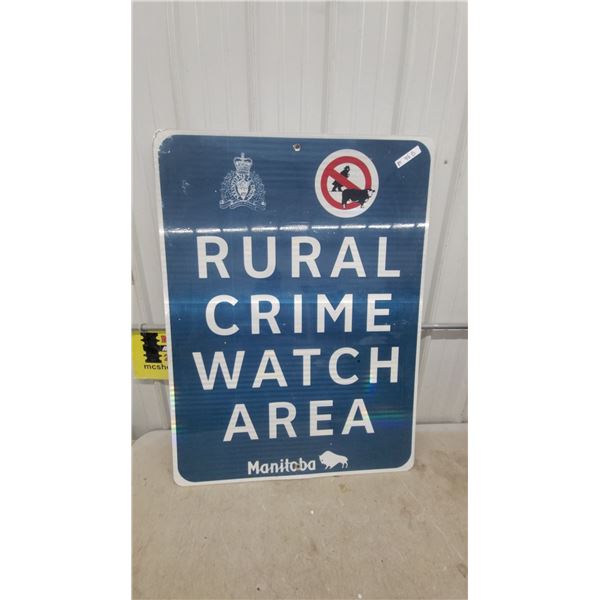 Manitoba Rural Crime Watch Area Reflective Road Sign Metal 36 x 47"