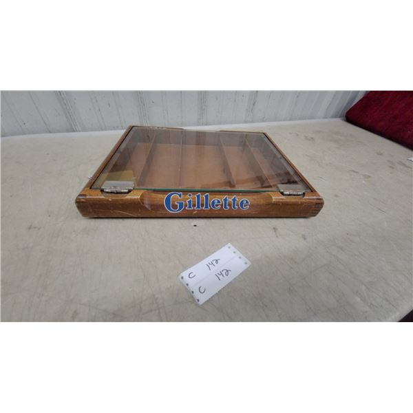 Vintage Gillette Wooden Countertop Display Case with Glass Front and Shelves 14 x 18"