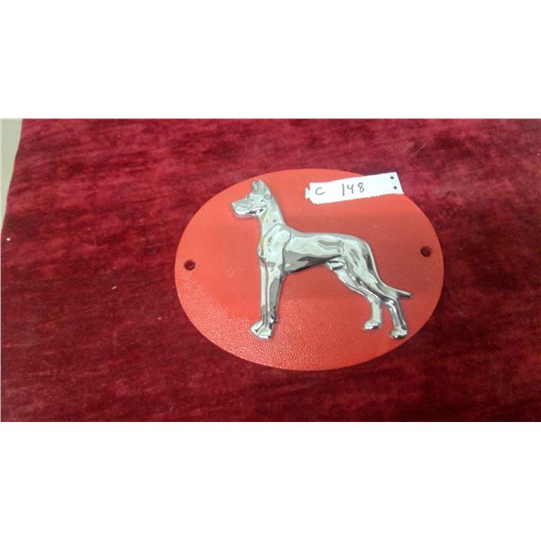 Chrome Great Dane Trailors Emblem on Red Oval Mounting Plate 8.6 x 10.6"