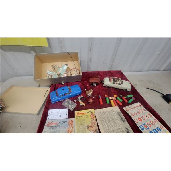 Schuco Patent Elektro-Ingenico 5311 Tin Toy Car Set with Accessories and Trailer 1950s