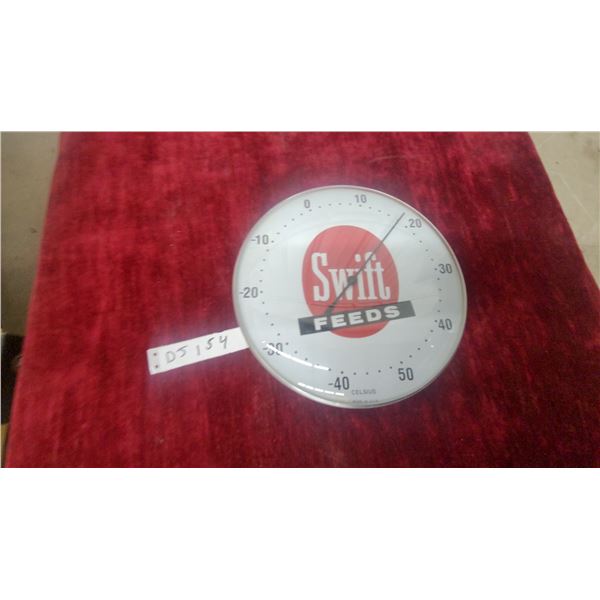 Swift Feeds Vintage Round Advertising Thermometer, 10" Diameter Vintage Glass Lense