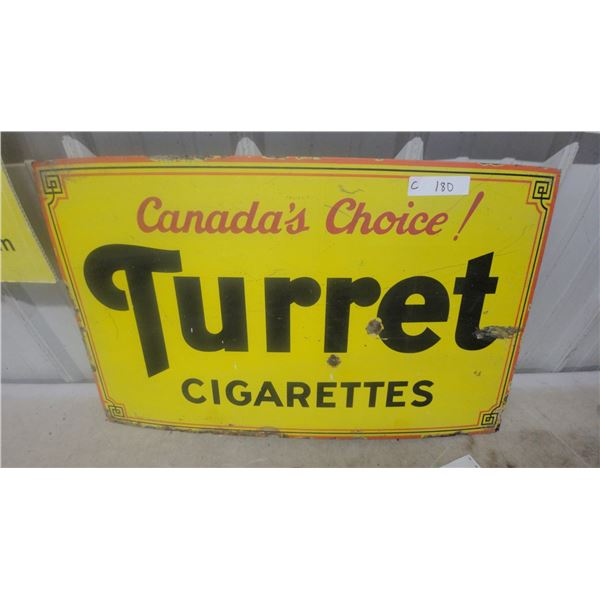 Turret Cigarettes "Canada's Choice!" Vintage Porcelain Enamel Advertising Sign 18 x 30"