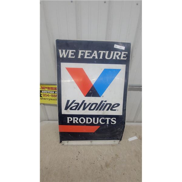 Valvoline "We Feature Valvoline Products" Metal Advertising Sign 2 Sided 24 x 36"