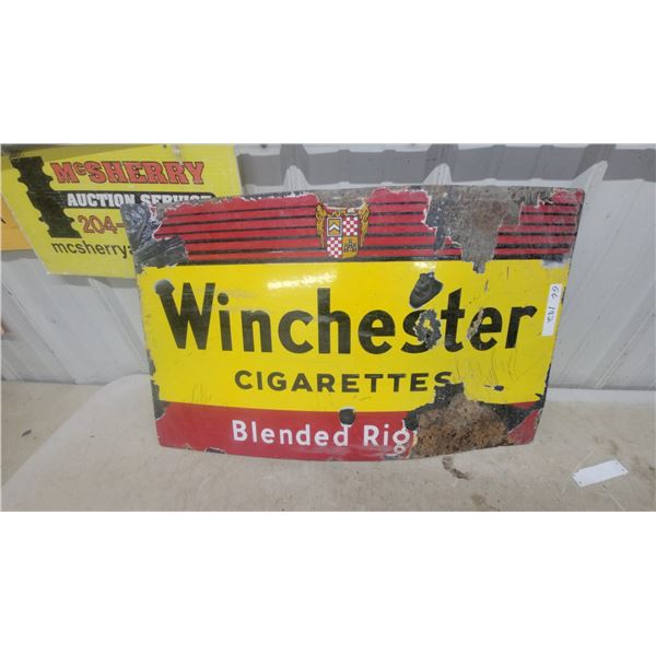 Winchester Cigarettes Blended Right Porcelain Enamel Advertising Sign 18 x 30"