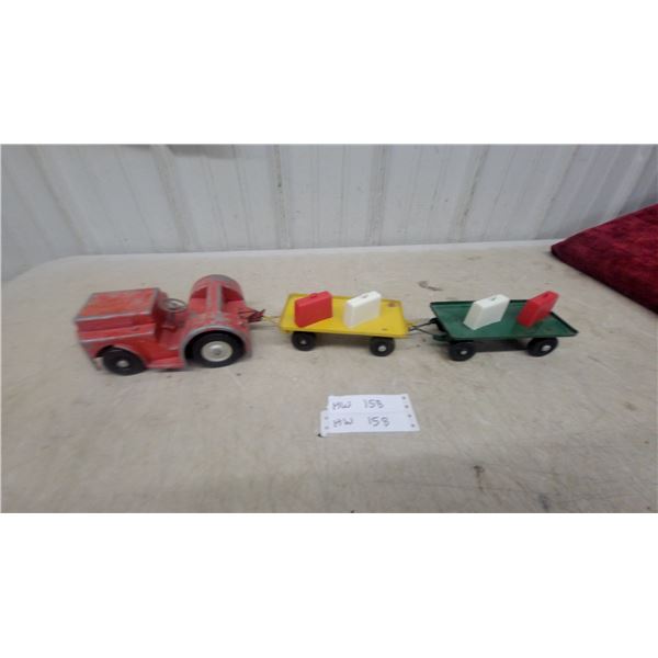 Modle Toy Die Cast and Pressed Metal Vintage Airport Baggage Carrier Totol Length 26"