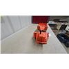 Image 4 : Wooldridge Mfg Co. Model Toys Orange Buggy Scraper Pressed Steel Set Vintage 25" Long