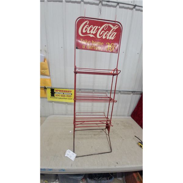 Coca-Cola "Take Home a Carton 36¢" Metal Store Display Rack with Sign Sign Size 16 x 9" Rack Size