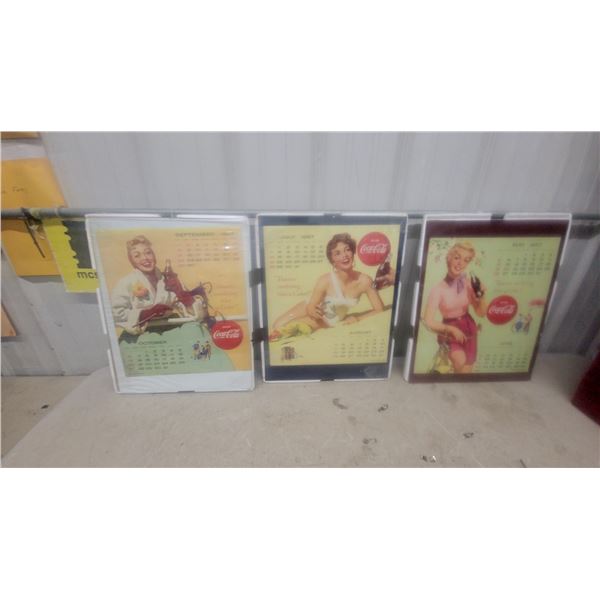 1957 Coca-Cola Advertising Calendar Pages, Framed Pin-Up Girl Illustrations