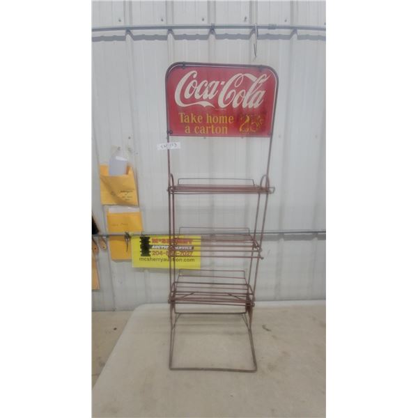 Coca-Cola "Take Home a Carton 25¢" Metal Store Display Rack with Sign Sign Size 15.6 x 9.6" Rack