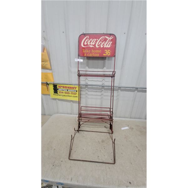 Vintage Coca-Cola Metal Wire Store Display Rack "Take Home a Carton 36¢" Sign
