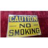 Image 1 : Vintage Metal Embossed"Caution No Smoking" Sign, Yellow and Blue 9 x 7.6"