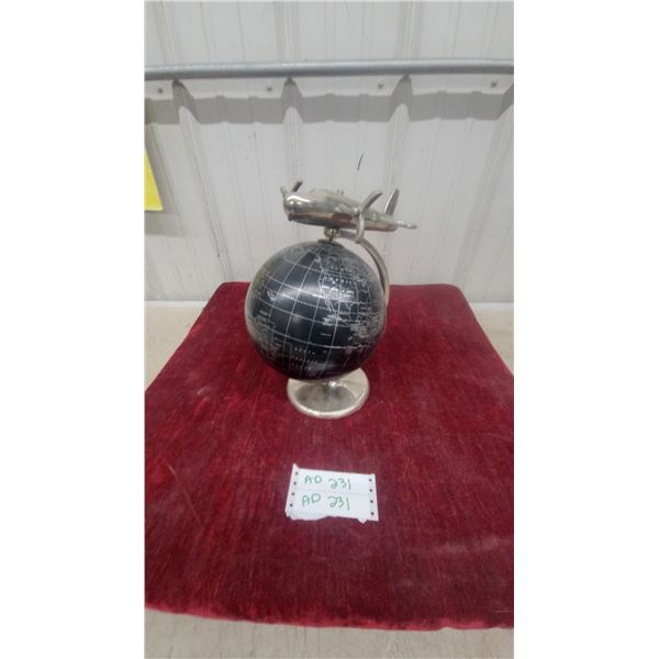 Decorative Desktop Globe with Polished Metal Airplane on Arc Stand