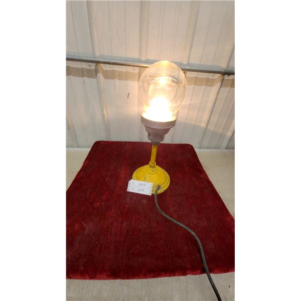 Vintage Industrial Table Lamp with Yellow Metal Base and Clear Glass Globe 19" Tall
