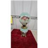 Image 1 : Victorian Hand-Painted Pansy Globe Oil Lamp with Brass Base