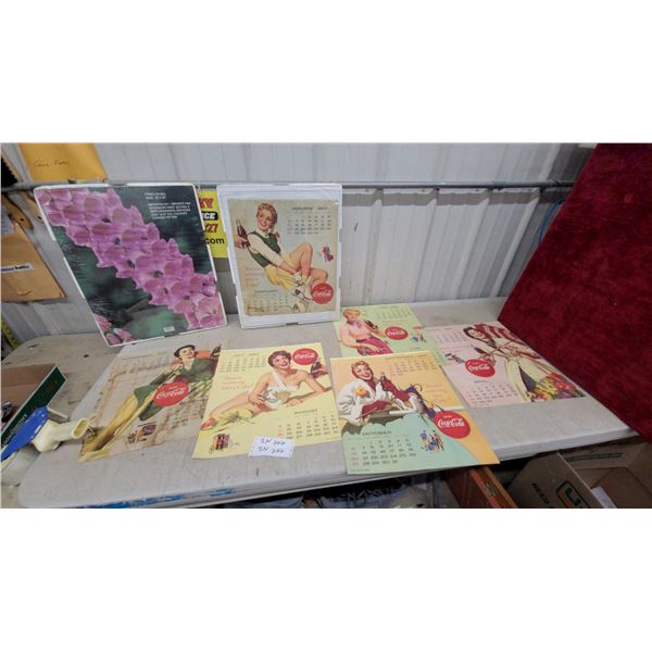 1957 Coca-Cola Pin-Up Girl Calendar Pages, One in Frame and Extra Frames to Frame Up