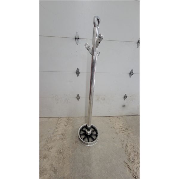 Chrome Coat Rack Stand with Harley Davidson Motorcycle Wheel Base and Multiple Nitro Dragster