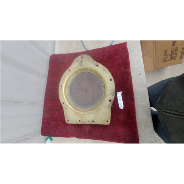 Brass Nautical Portlight with Circular Glass Pane and Mounting Plate 14 x 17"