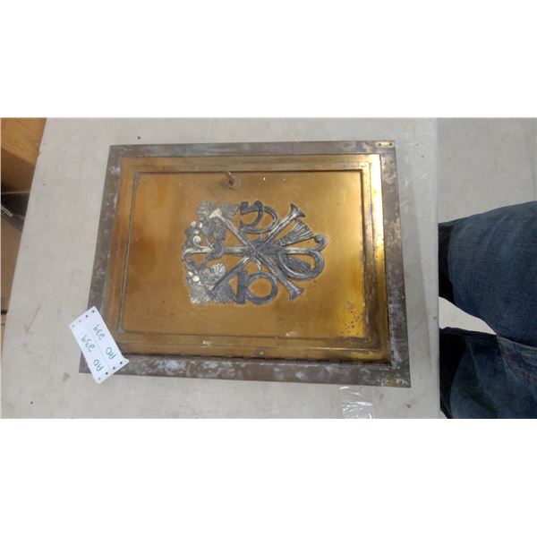 Vintage Brass Church Tabernacle Door with Chi-Rho Symbol, Alpha and Omega Motif 17.6 x 13.6"