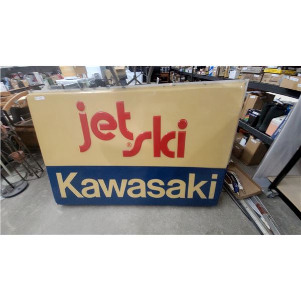 1970s Kawasaki Jet Ski Lighted Promotional Dealer Sign Panel 48 x 72" Embossed