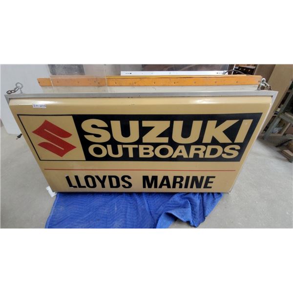 Suzuki Outboards Lloyds Marine Illuminated Dealership Sign Double Sided 37 x 73" Lighted