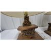 Image 5 : Pair of Rustic Handcrafted Stone Fireplace Table Lamps with Pleated Fabric Shades