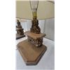 Image 6 : Pair of Rustic Handcrafted Stone Fireplace Table Lamps with Pleated Fabric Shades
