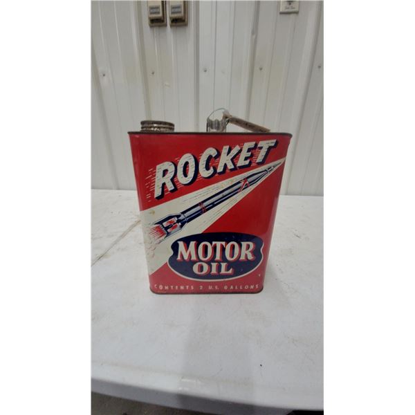 Rocket Motor Oil 2 U.S. Gallon Tin Can, 1950s-1960s with Product