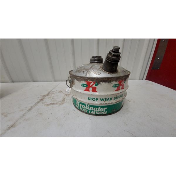 Vintage Kimlinator Oil Filter Cartridge with the Big K Logo Store Promotion Display Can