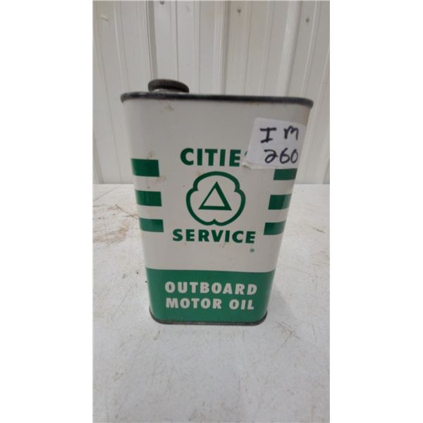 Cities Service Outboard Motor Oil Can, 1 Quart, Green and White with Triangle Logo
