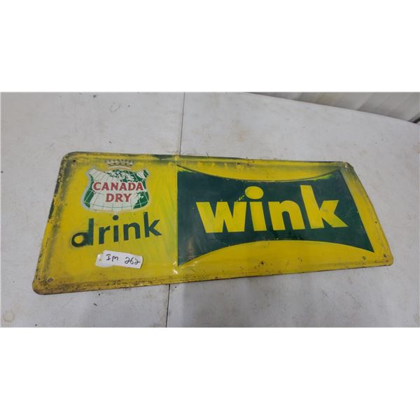 Vintage Canada Dry Wink Soda Embossed Tin Advertising Sign, 1960s 11.6 x 30"
